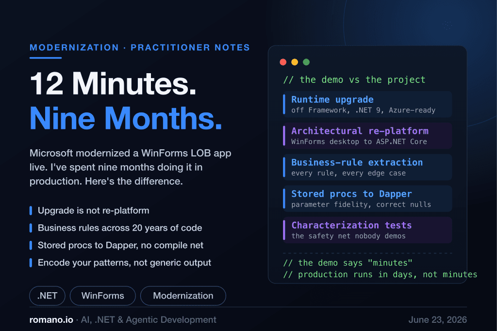 Microsoft Modernized a WinForms Line-of-Business App on Stage. I've Spent Nine Months Doing It for Real. Here's What They Got Right and What They Skipped.